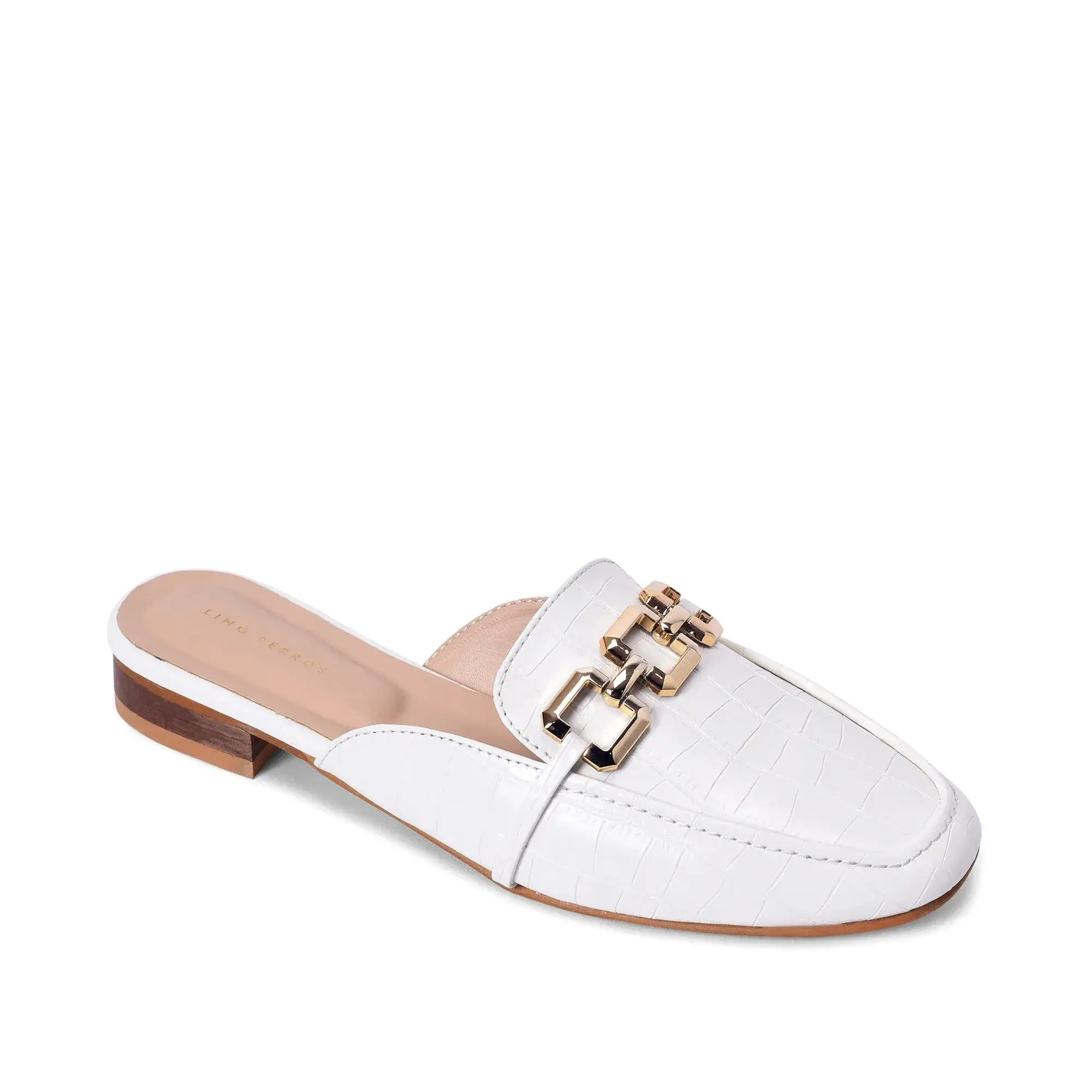 Ava Croco-Textured Chain Link White Flats - Image 3