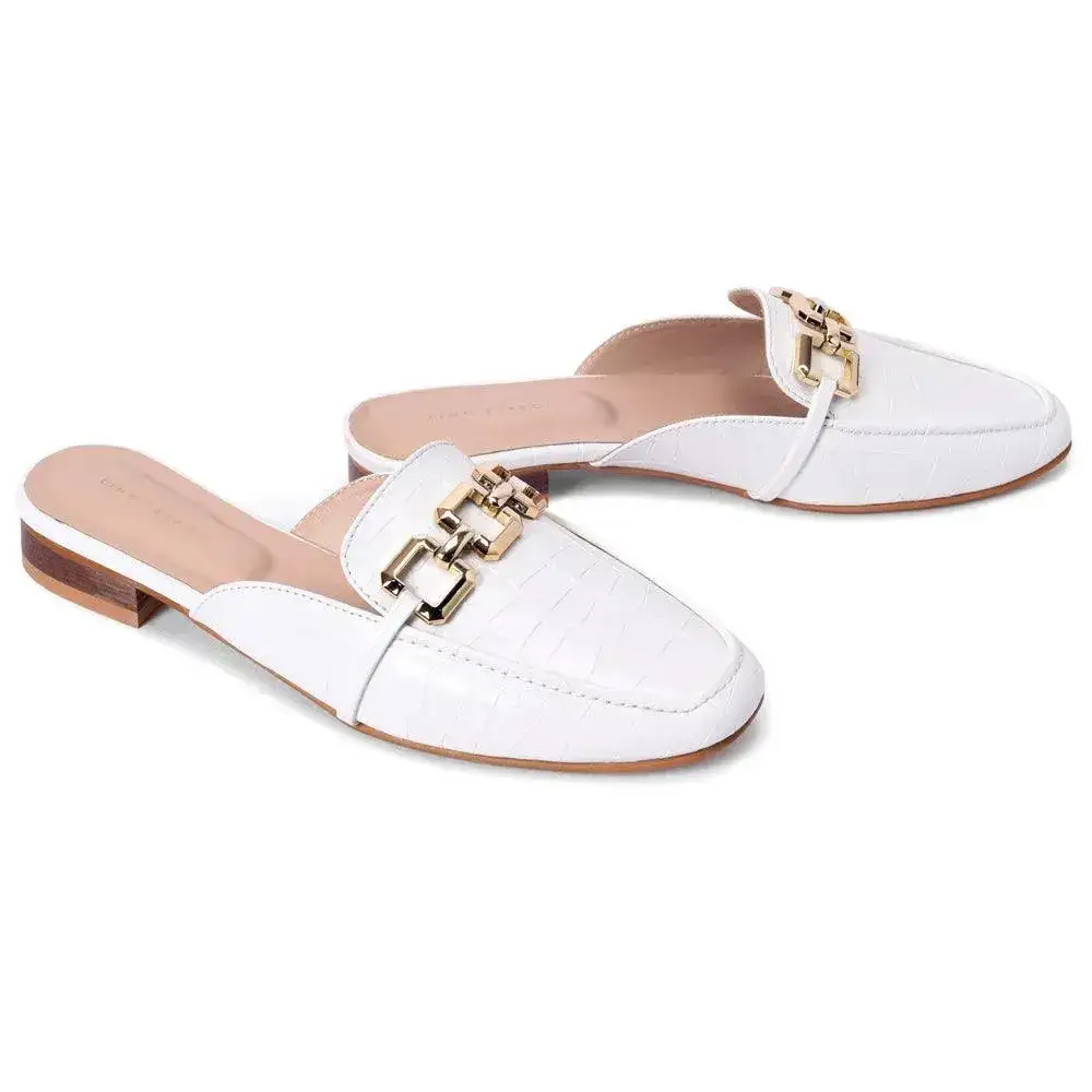 Ava Croco-Textured Chain Link White Flats - Image 4