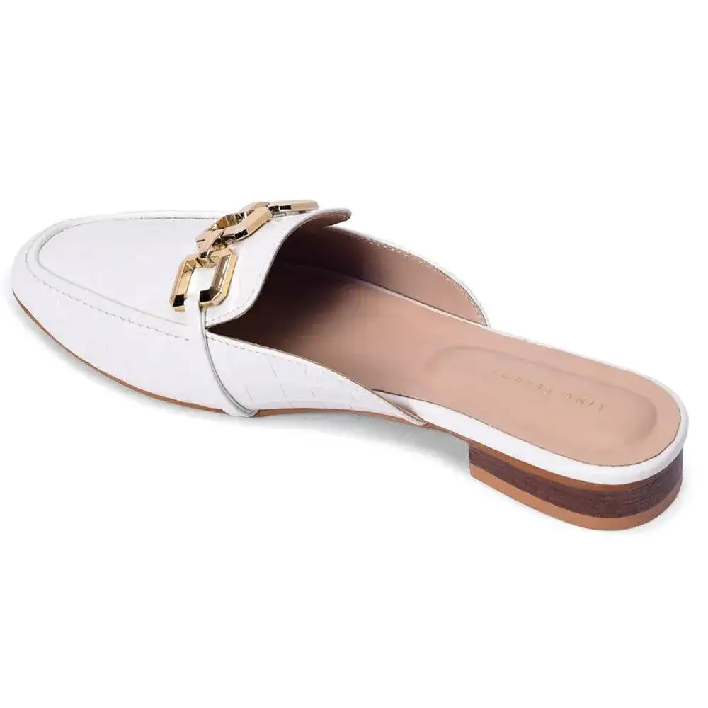 Ava Croco-Textured Chain Link White Flats - Image 6