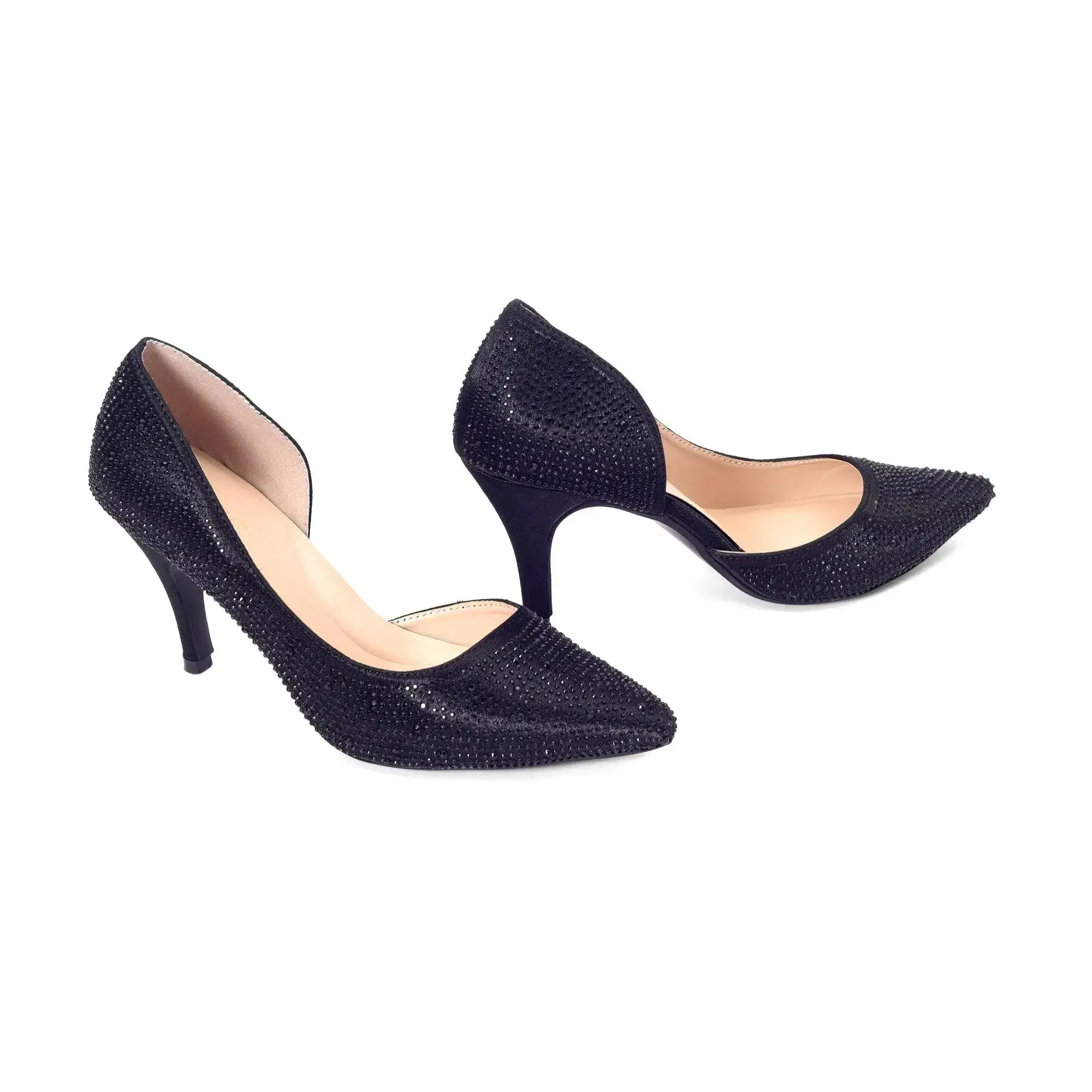 Victoria Diamond Studded Jet Black Slim Pumps - Image 3