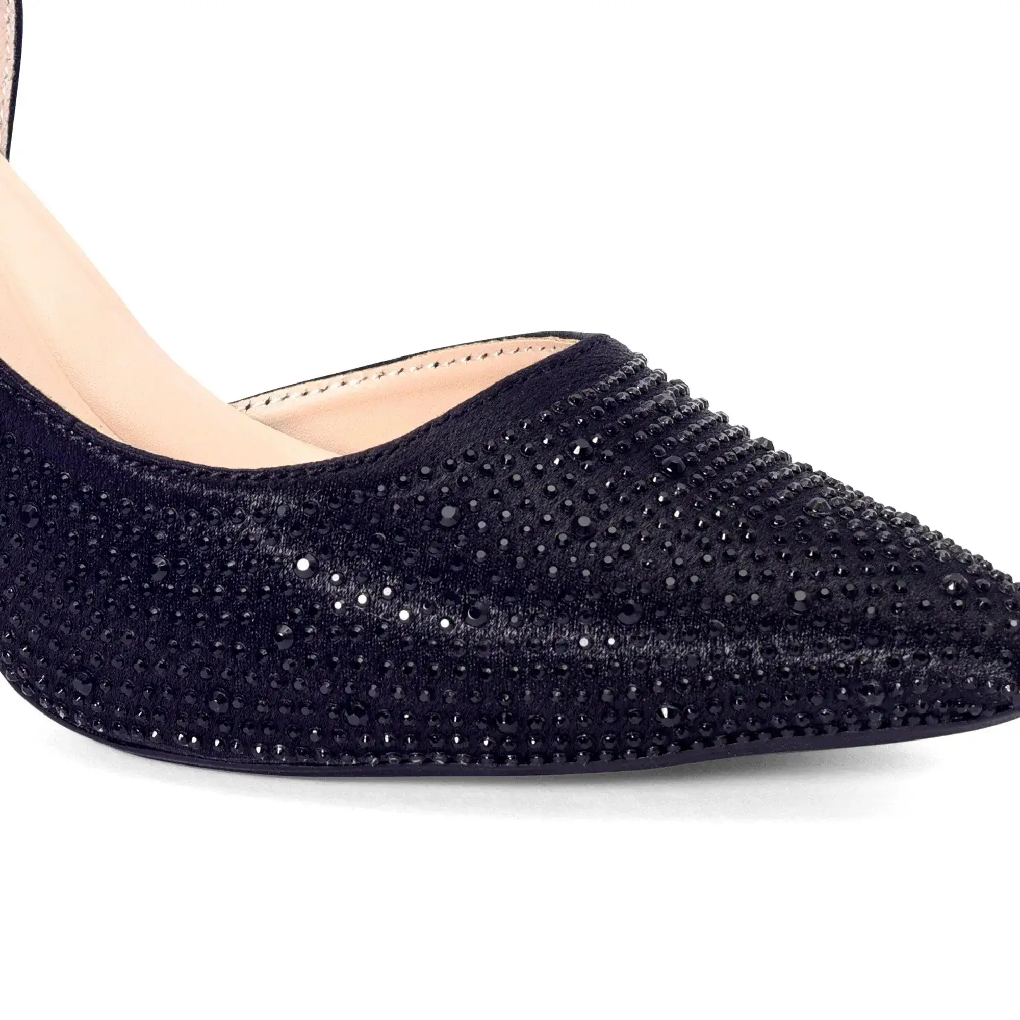 Victoria Diamond Studded Jet Black Slim Pumps - Image 4