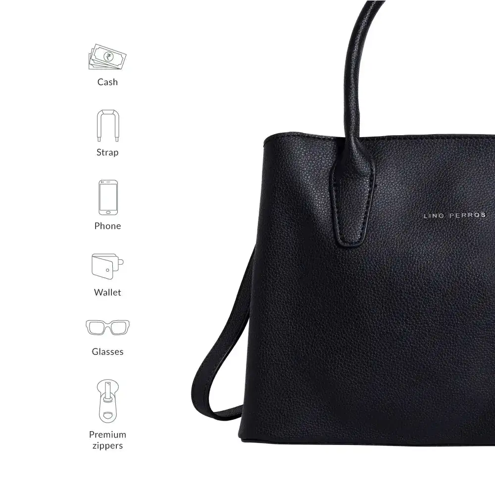 Avril Fine Black Satchel Bag - Image 6
