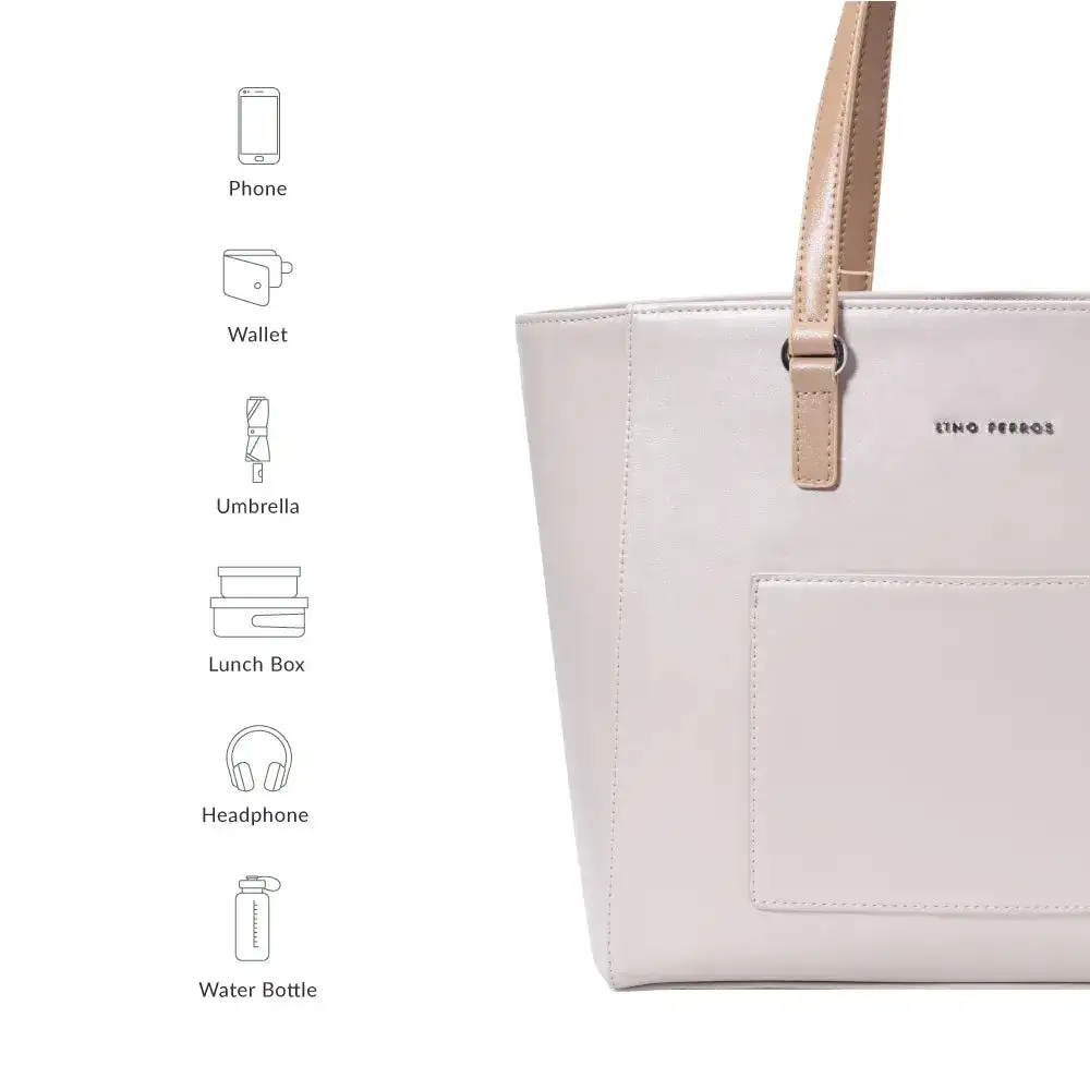 Monroe Color-Blocked Commuter Beige Tote Bag - Image 10