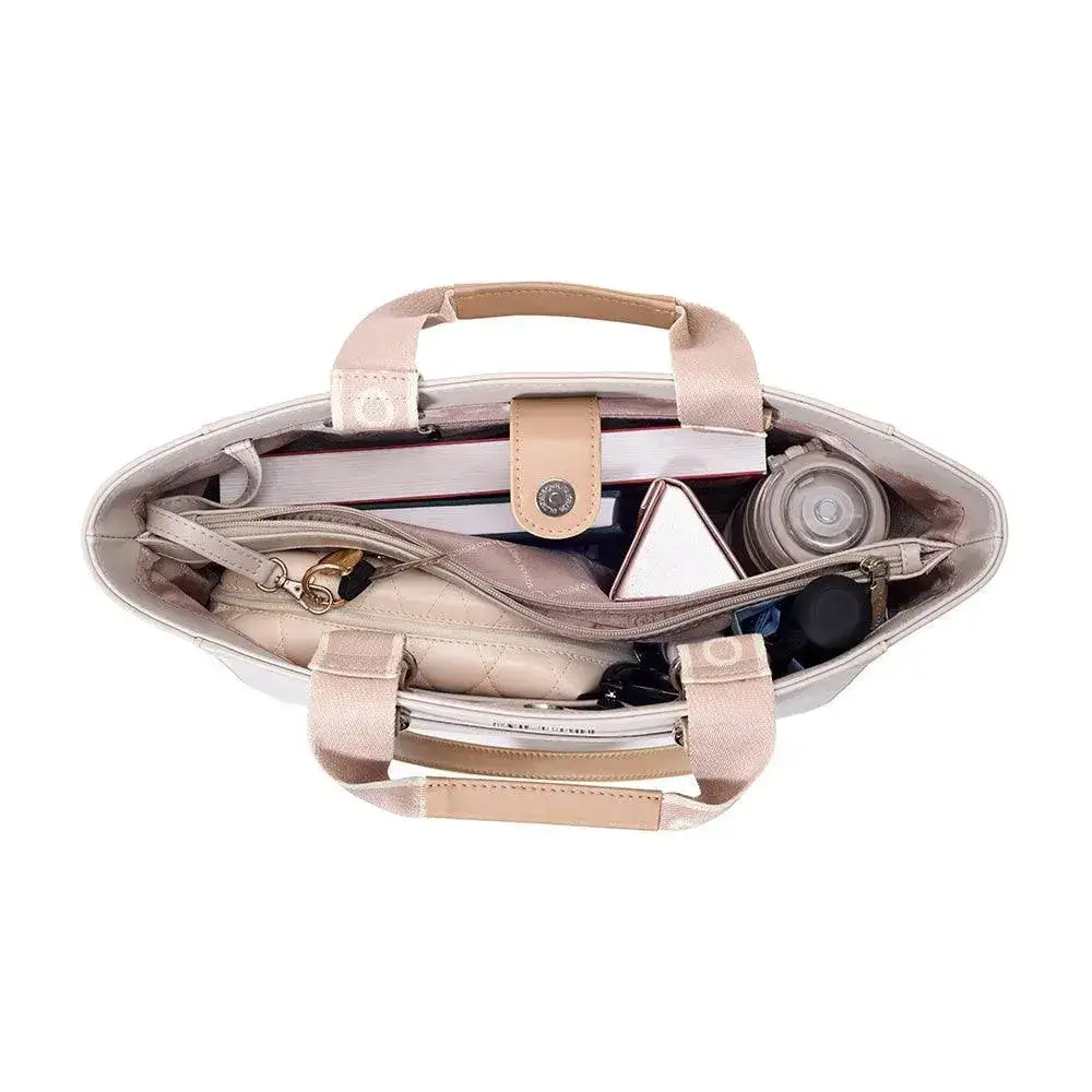 Monroe Color-Blocked Commuter Beige Tote Bag - Image 9