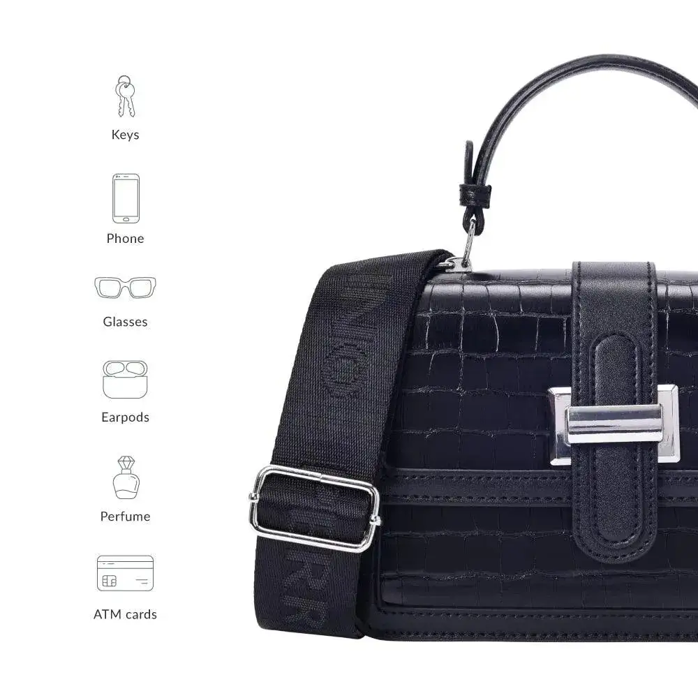 Valley Floral-Infused Black Satchel Bag - Image 9