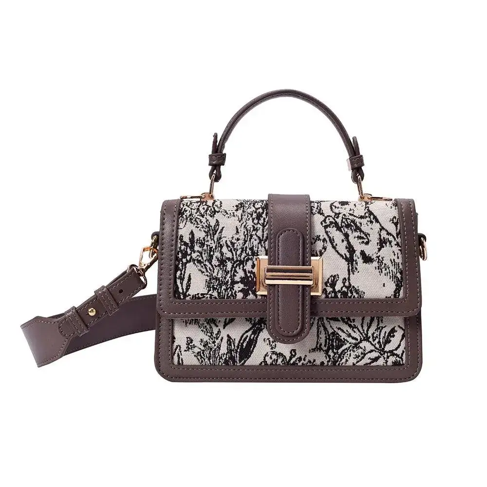 Valley Floral-Infused Brown Satchel Bag - Image 5