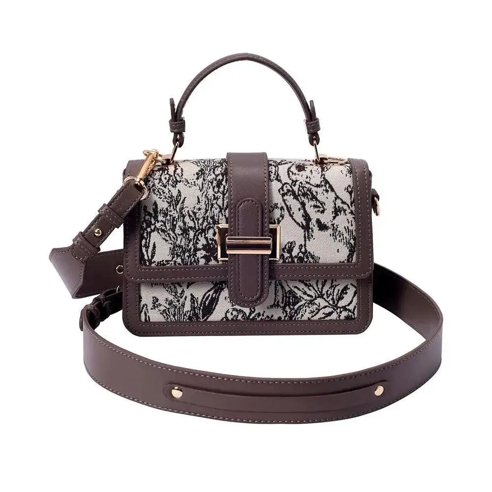 Valley Floral-Infused Brown Satchel Bag - Image 6