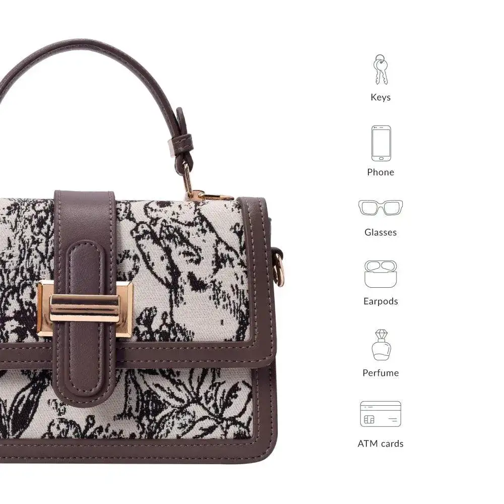 Valley Floral-Infused Brown Satchel Bag - Image 9